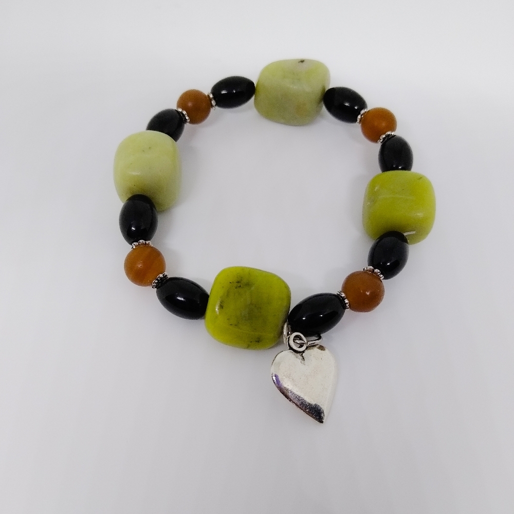Green brown and black  gemstone charm bracelet